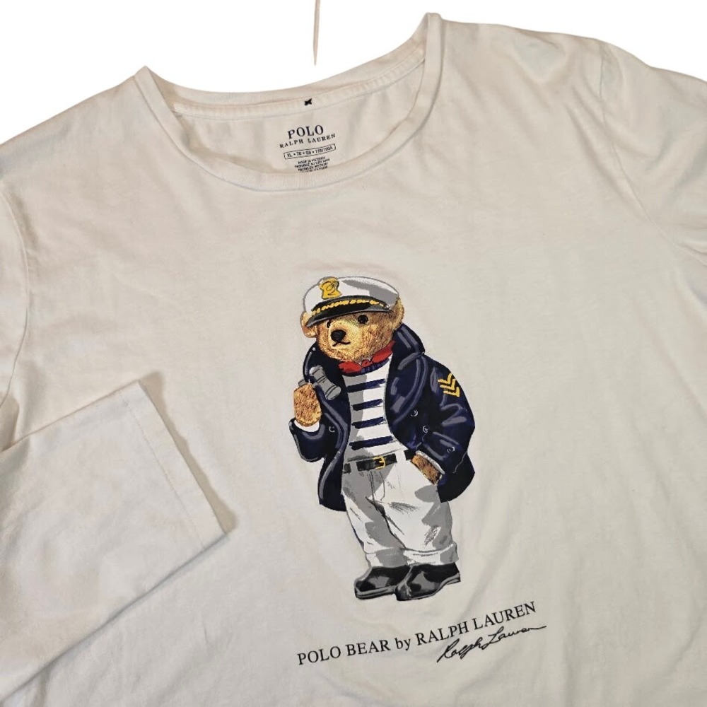 Polo Ralph Lauren Womens XL Captain Polo Bear Long Sleeve T-Shirt White Nautical